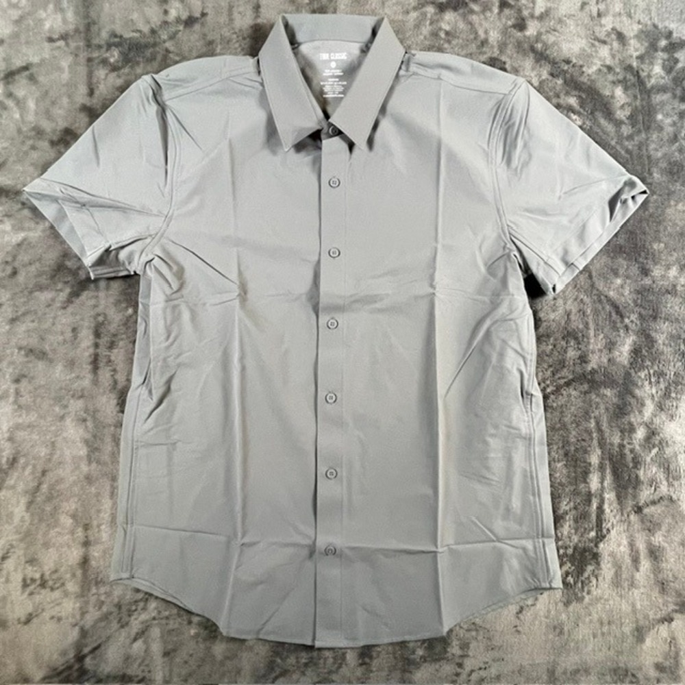 True Classic Men Gray Commuter Short Sleeve Button Up Shirt Size L New